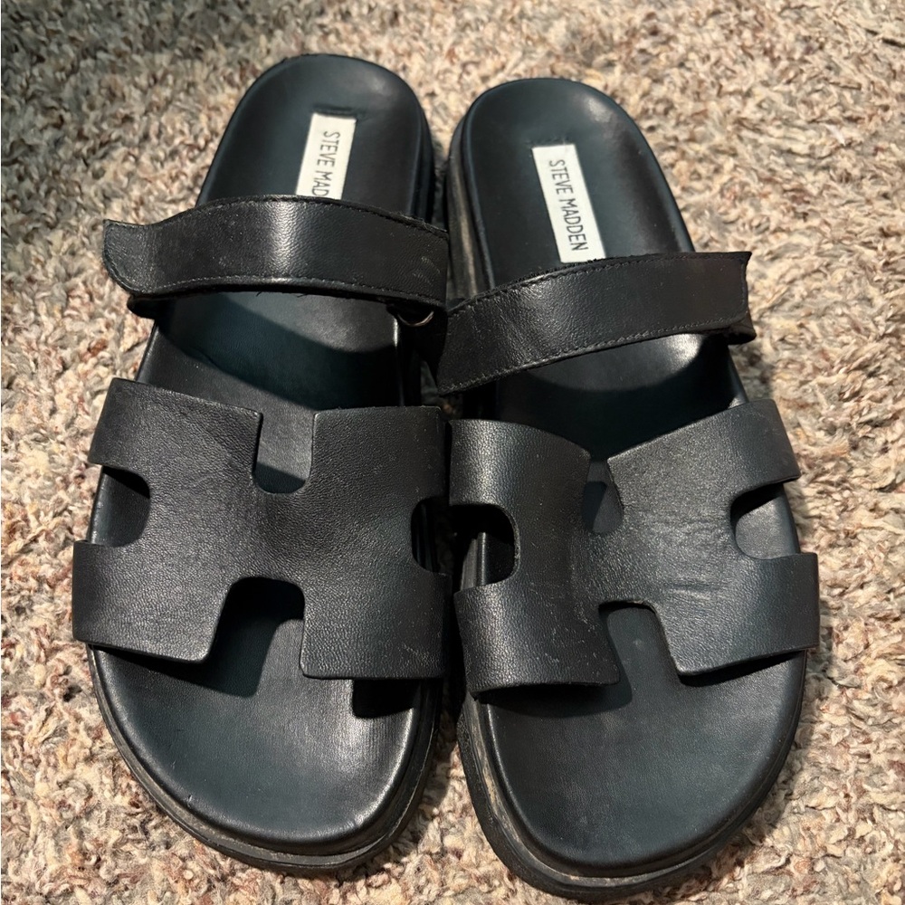 Steve Madden Black Double-Strap Cutout Slide Sandals
